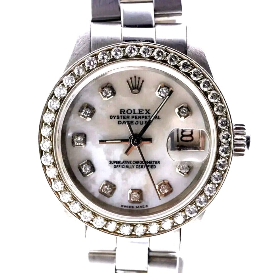 Rolex Datejust 26mm Diamond MOP Ladies Watch 6924 Perfect Working Condition #18: Gorgeous Rolex Datejust 26mm Diamond MOP Ladies Watch 6924 #18Perfect Working Condition 100% AUTHENTICMetal : Stainless Steel Designer : Rolex Movement : Automatic- working order Measurements : 26mm c