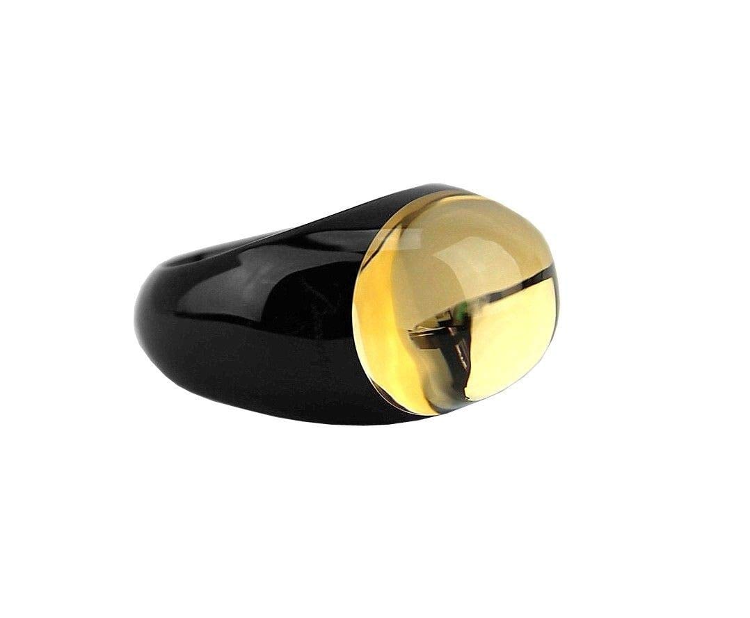 Baccarat Jewelry Tango Mirror Clear Yellow and Black Crystal Ring SZ 53-6.5