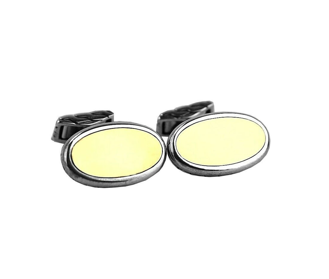 JOHN HARDY STERLING SILVER CLASSIC CHAIN 18K GOLD OVAL CUFFLINKS