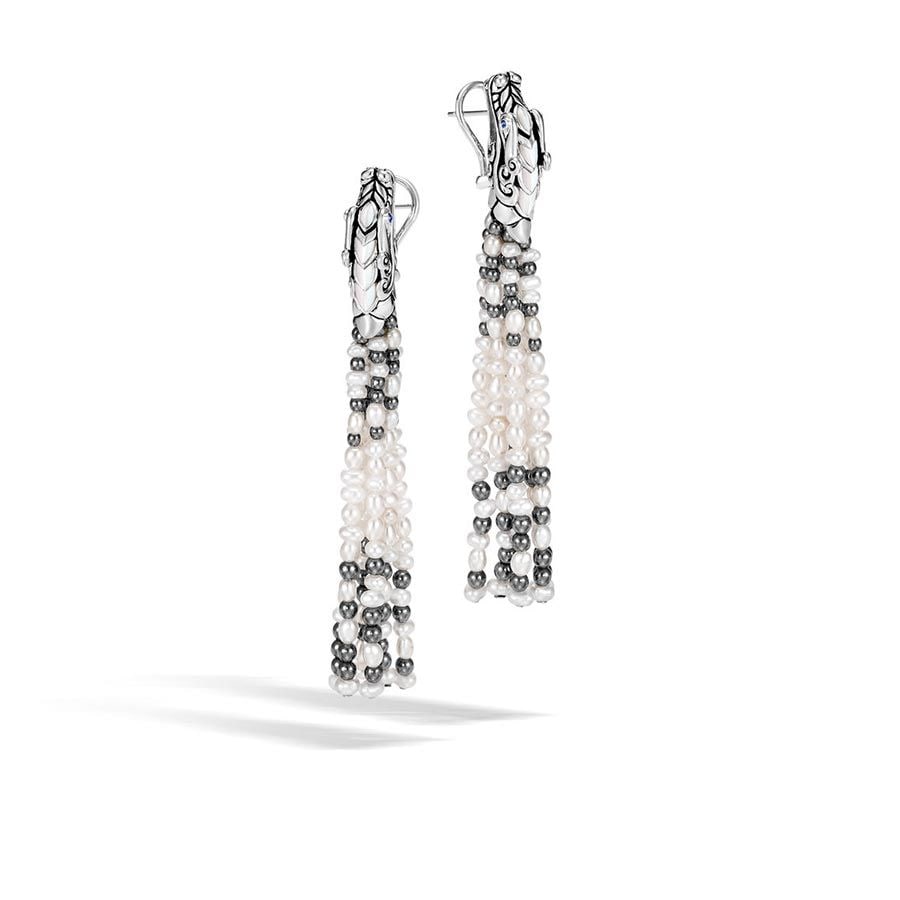 John Hardy Legends Silver Hematite & Mixed Pearl Naga Drop Earrings (1 of 1)