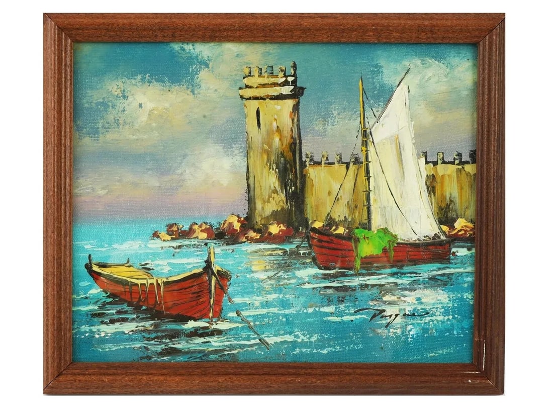 Vintage Vargas Original Oil Painting Nicely Framed ,"MARINE SCENE" Signed 11"x9": Vintage Vargas Original Oil Painting Nicely Framed , MARINE SCENE Signed 11" x 9"MID 20th. CENTURY MARINE PAINTING SIGNED VARGAS AND FRAMED. A mid-century oil painting on canvas capturing a marine sce