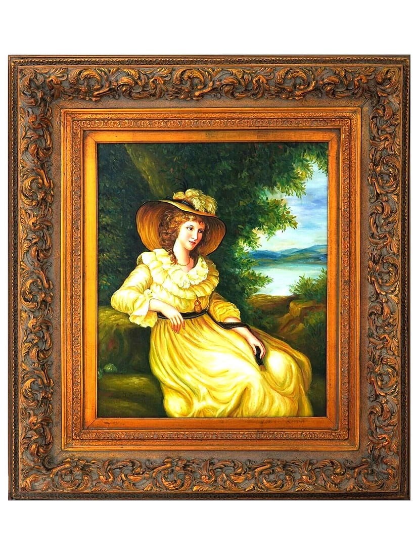 ANTIQUE AFTER ANGELICA KAUFFMAN FEMALE PORTRAIT OIL PAINTING GORGEOUS FRAME: ANTIQUE AFTER ANGELICA KAUFFMAN FEMALE PORTRAIT OIL PAINTING GORGEOUS FRAMEANTIQUE AFTER ANGELICA KAUFFMAN FEMALE PORTRAIT LARGE OIL PAINTING GORGEOUS ANTIQUE GOLDEN WOOD FRAME SIGNED J.GLENNOil-on-ca