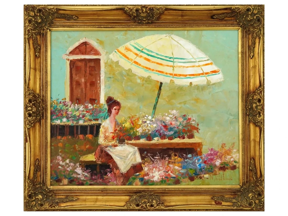 IMPRESSIONIST GREEK OIL PAINTING BY JOHN ADAMOS MANOL WITH GORGEOUS FRAME 30x26" (1 of 5)