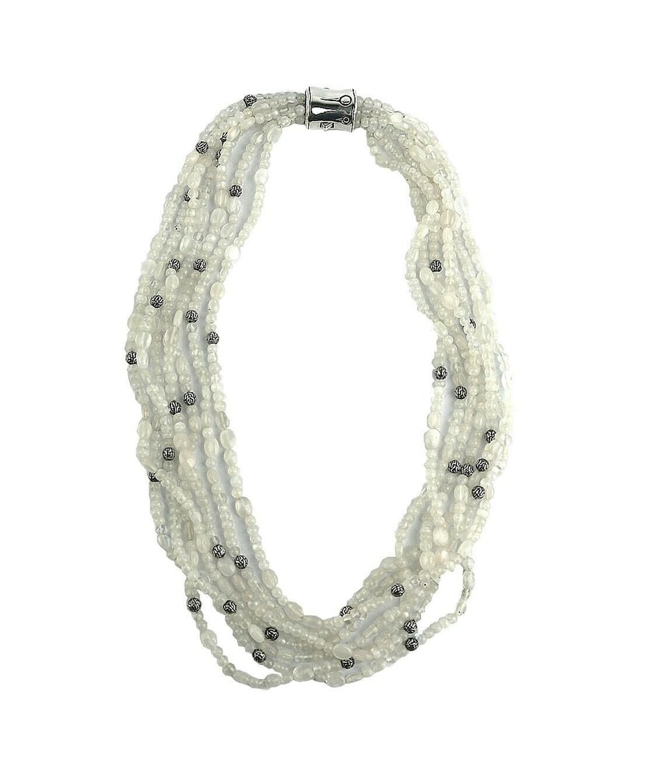 JOHN HARDY ST. SILVER BAMBOO NECKLACE BEAD MULTI ROW WHITE MOONSTONE 18"