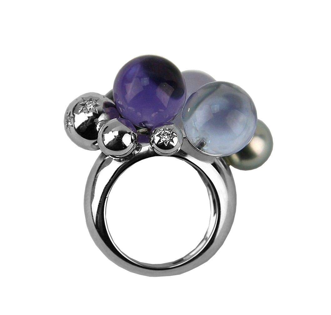 Baccarat Jewelry BULLES Unique 18K Gold Diamond Pearl Parma Ring Size 53-6.5