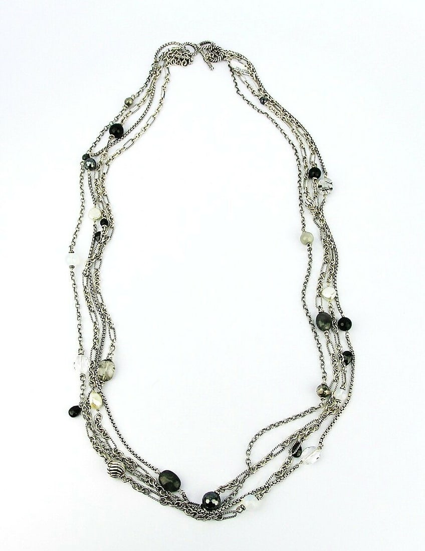 DAVID YURMAN ST.SILVER 4 ROW BRIOLA PEARLS HEMATITE 44" CABLE NECKLACE 9