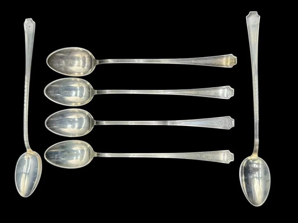 VINTAGE SET OF 6 Sterling Silver Iced Tea Spoons - 7 1/4"L, Great Condition, 5oz (1 of 4)
