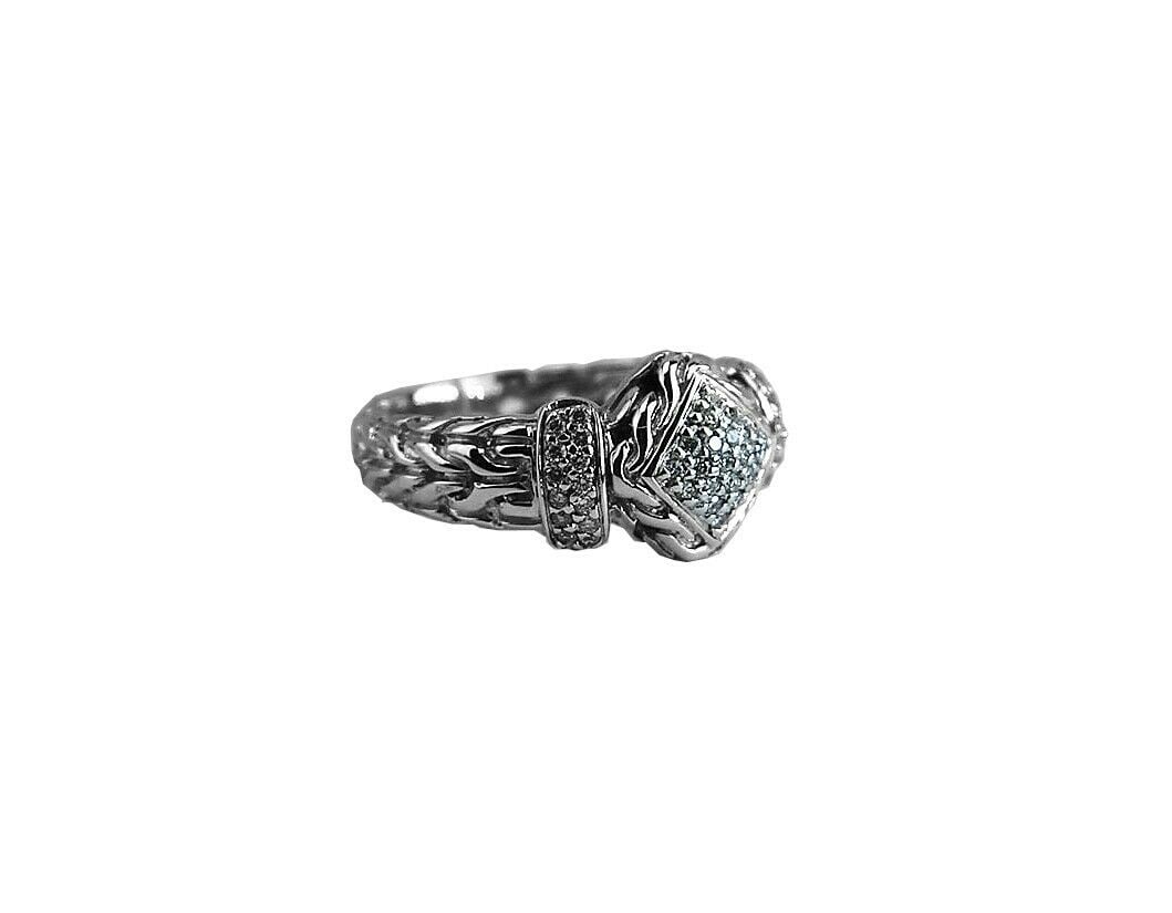 JOHN HARDY CLASSIC CHAIN RING sz 7 WHITE DIAMOND 0.29 TCW 60R