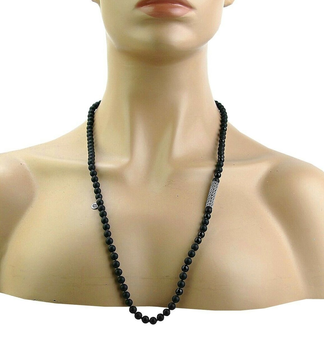 JOHN HARDY ST.SILVER CLASSIC CHAIN ONYX 6 mm BEADS NECKLACE 28" 140N (1 of 6)