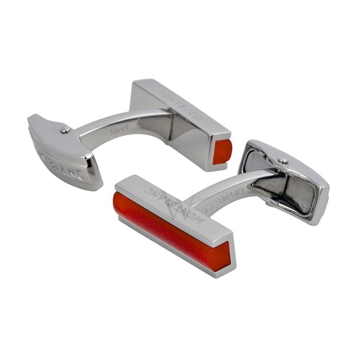 MONTBLANC Deco Steel Cuff Links with Camelian Inlay 111318: MONTBLANC Deco Steel Cuff Links with Camelian Inlay. Ident: 111318