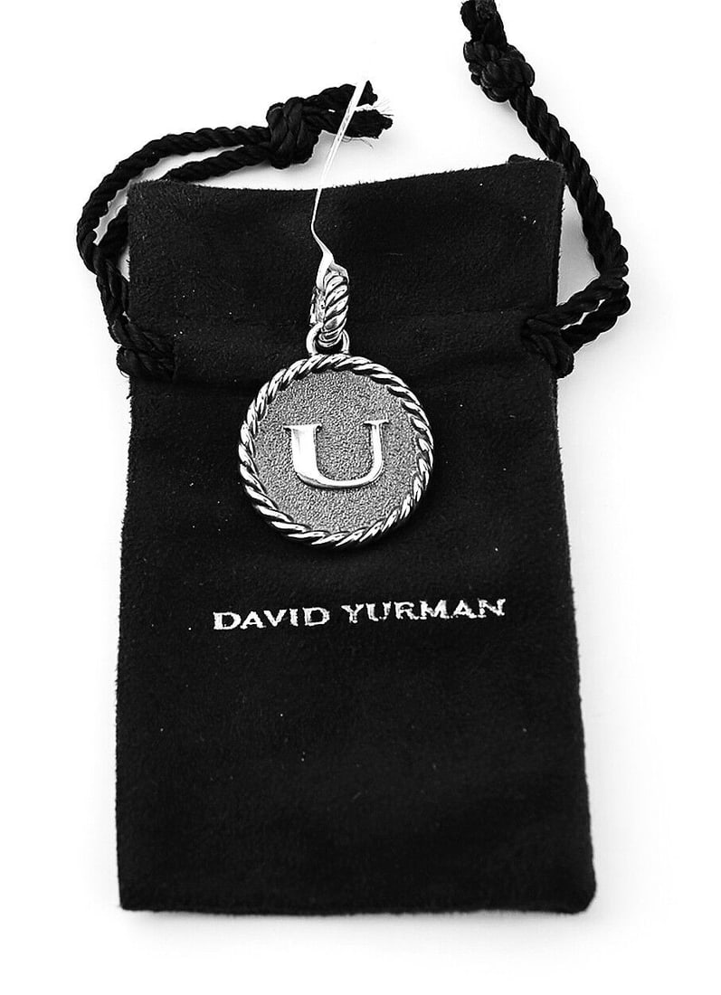 DAVID YURMAN SOLID STERLING SILVER INITIAL "U" 23 mm ROUND PENDANT - 2