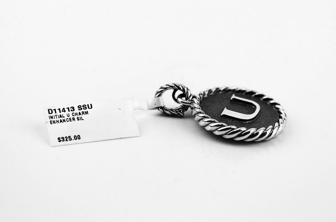 DAVID YURMAN SOLID STERLING SILVER INITIAL "U" 23 mm ROUND PENDANT - 4