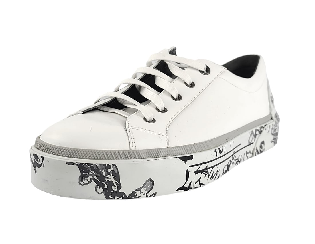 LANVIN Derby Graphic White Shoes Sneakers Leather Rubber Sz 9 (1 of 8)
