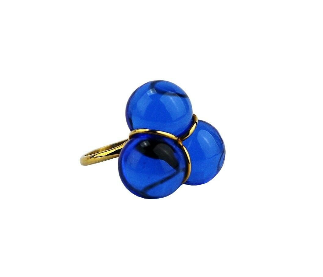 BACCARAT JEWELRY TRIO 18K SOLID GOLD RING LEAD SAPPHIRE CRYSTAL