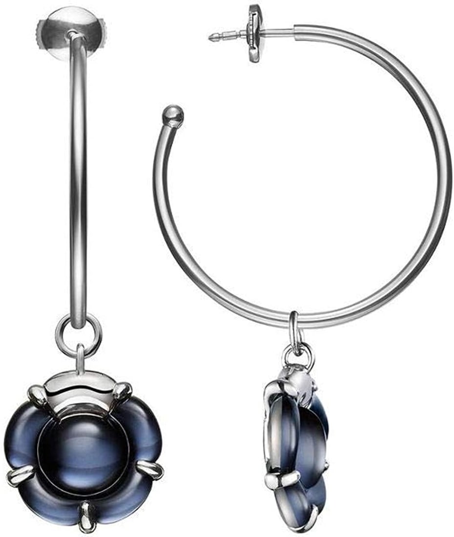 BACCARAT JEWELRY B FLOWER CLEAR BLACK MORDORE HOOP EARRINGS