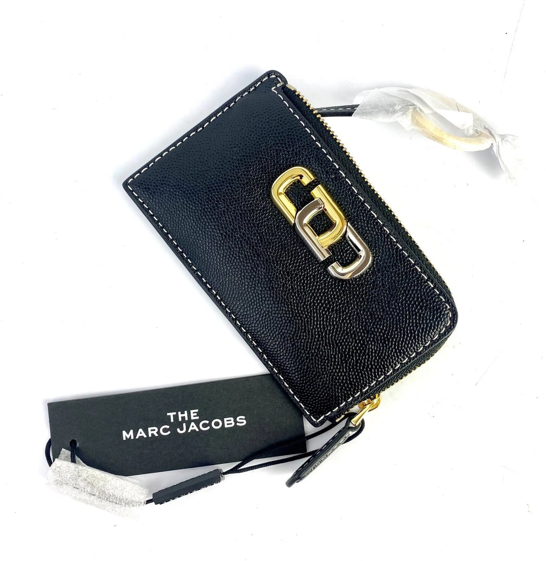 Marc Jacobs J Link Small Black Two Tone Metal Top Zip Womens Wallet M0017056