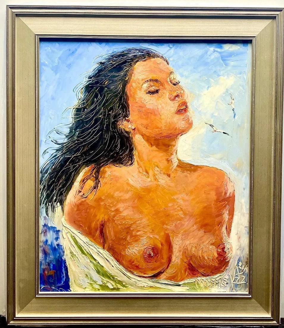 Original Very Rare Large Artist Morris Katz Oil Painting on Board "Naked Women"