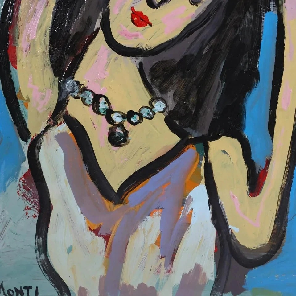 Rocco Monticolo, R Monti, Oil on Board Painting ABSTRACT WOMAN PORTRAIT: Rocco Monticolo, R Monti, Oil on Board Painting ABSTRACT WOMAN PORTRAIT. Signed. Well, Listed American Artist. size: 24 x 20. ASK art: Rocco Monticolo is a popular Mid-Century Modern Abstract artist f