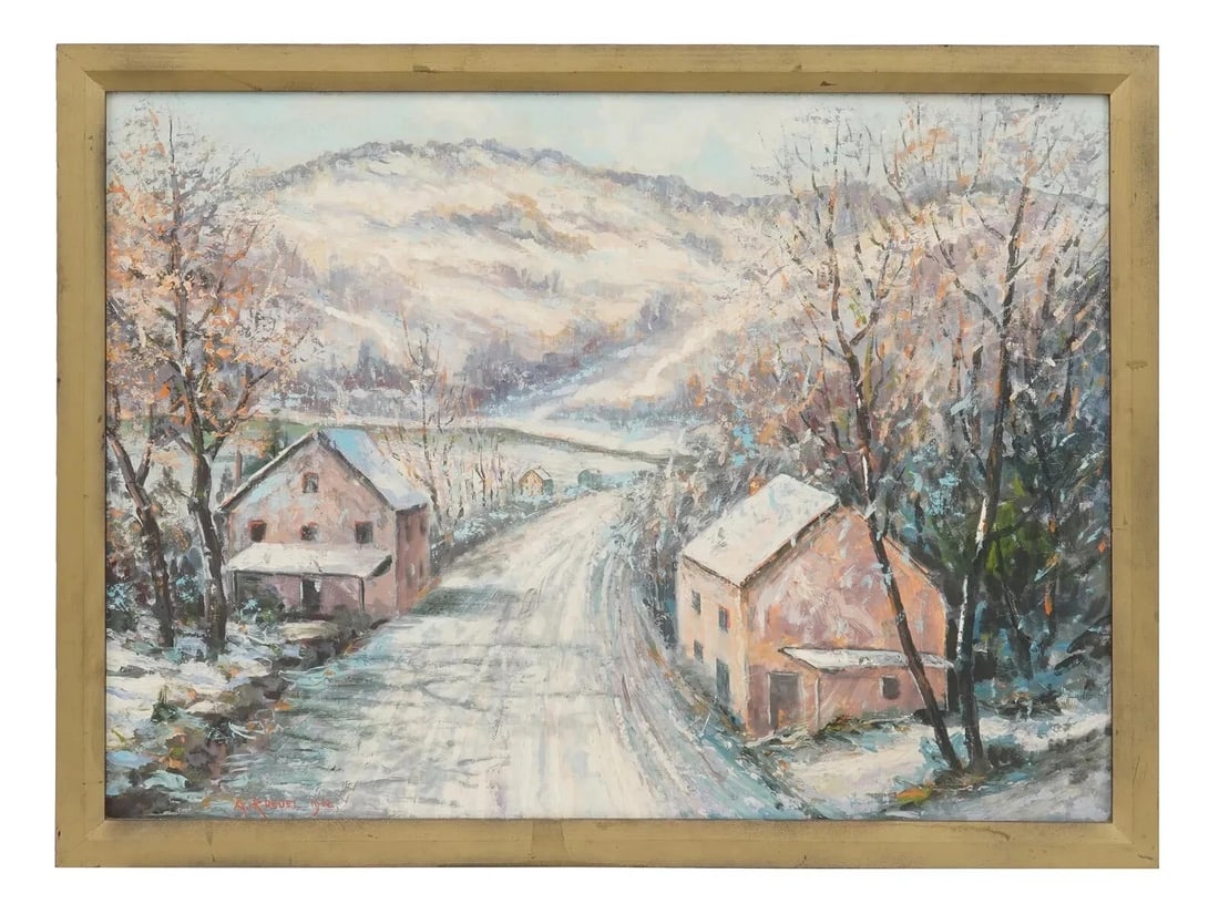 Vintage American PAINTING WINTER DAY By A. Roedel 1962 Framed and Artist Signed (1 of 6)