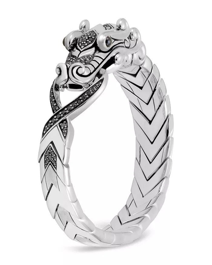 JOHN HARDY St. Silver Legends Naga 11.5 mm Bracelet Blue Sapphire Eyes Sz L #96: JOHN HARDY #23Men's LEGENDS NAGA DRAGON HEAD with BLACK SPINEL & BLUE SAPPHIRE EYES STATION Brushed Silver BraceletSIZE L COMES IN ORIGINAL J. H. BOX, POUCH and POLISHING CLOTHMADE OF SOLID .925 STERL