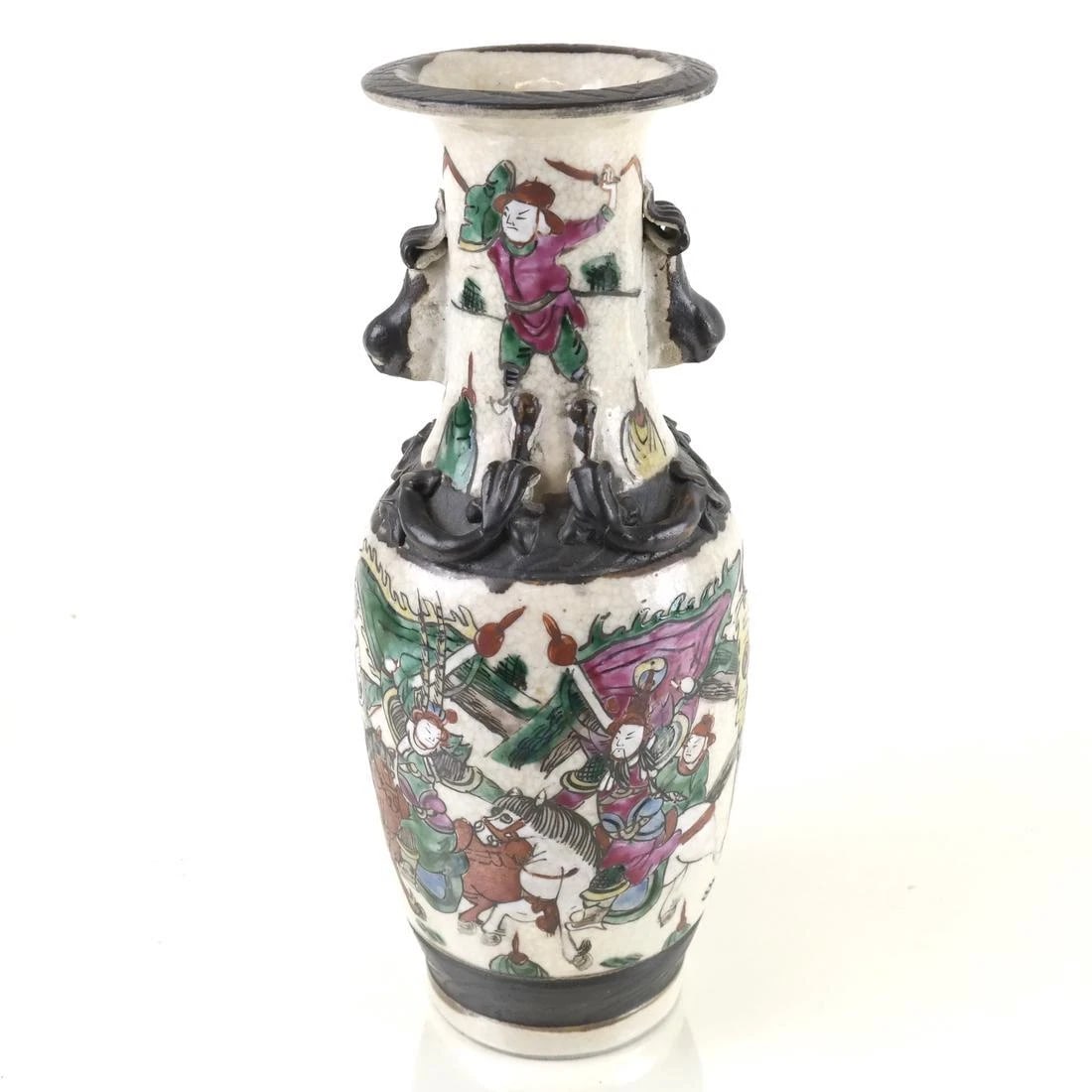 Large 11 3/4" H]Antique, I Think 19th. Century Japanese Ceramic Vase with Battle Scenes Great Con (1 of 8)