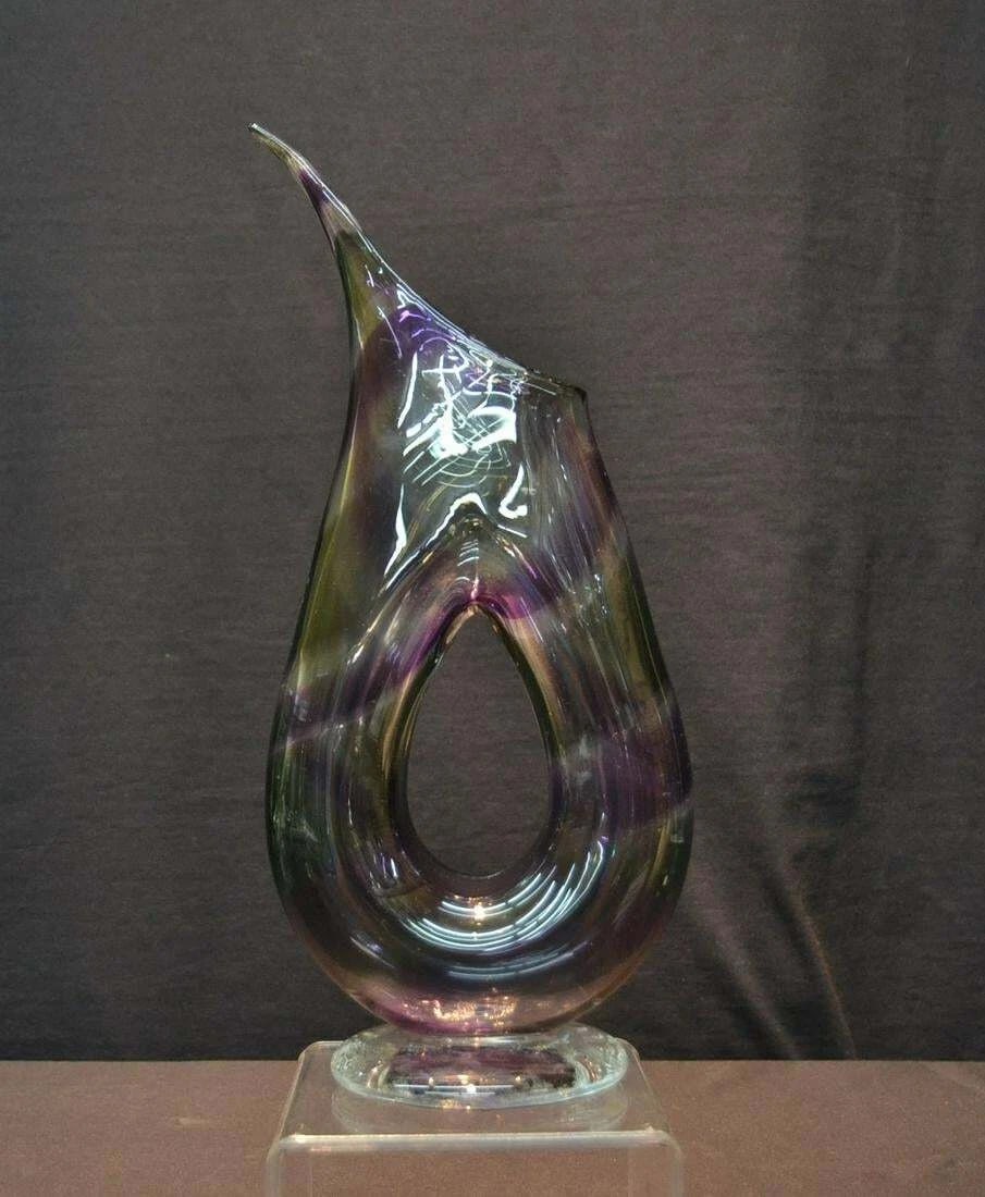 LARGE Lewis Olsen Signed ART GLASS VASE / VESSEL GORGEOUS UNIQUE DESIGN, SIZE 8 x 5 x 15" GREAT COND: LARGE Lewis Olsen Signed ART GLASS VASE / VESSEL GORGEOUS UNIQUE DESIGN, SIZE 8" x 5> x 15" GREAT COLORS GREAT CONDITION, NO CHIPS, CRACKS, OR REPAIRS. 100% AUTHENTICSIGNED AND NUMBERED