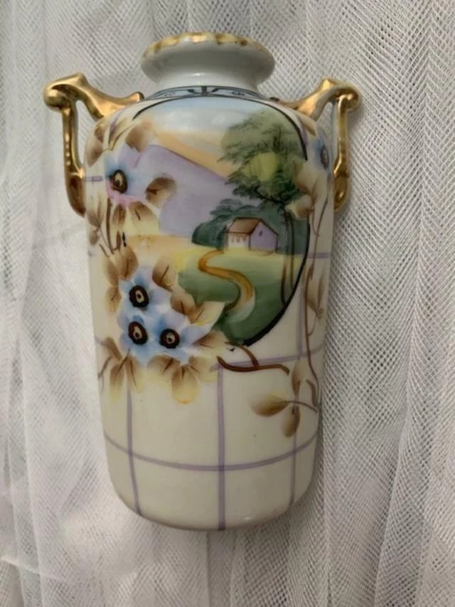 Antique Hand-Painted Nippon Small Vase, Good Condition 8" High x 4" Dim. Rare, Good antique conditio (1 of 3)