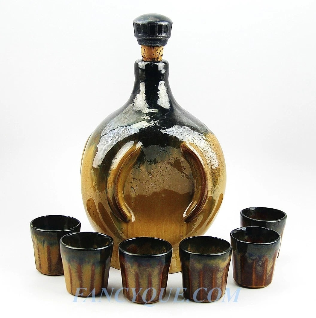AMERICAN FULPER POTTERY MUSICAL SET DECANTER & 6 SHOT GLASSES FLEMINGTON NJ # 11