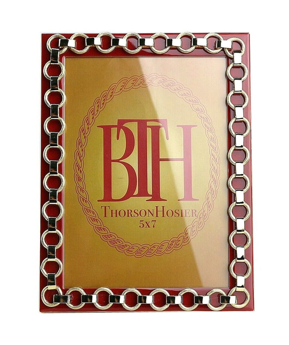THORSON HOSIER 5x7 DERBY RED ENAMEL GOLD PLATED FRAME #8 BX5: Thorson & HosierAmazing High Quality Frame - #8Name: DERBYColor: "RED".Will fit 5"x 7" photoThis frame made in USA at the same factory where they made all Jay Strongwater items.Delicate look and amazi