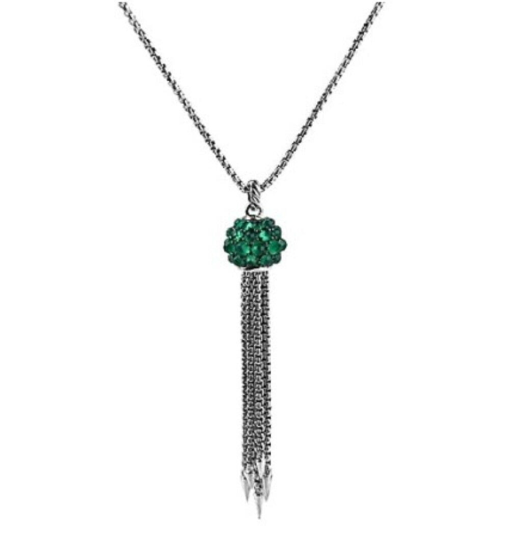 David Yurman 13mm Osetra Cable Berries Green Onyx & St. Silver Tassel 39N: David Yurman 13mm Osetra Cable Berries Green Onyx Tassel 39N. MADE OF SOLID .925 STERLING SILVER& GREEN ONYXLarge Ball: 12 mm Diameter.Box Chain 1.8 mmChain is 34" Long, but it can be adjusted to any 