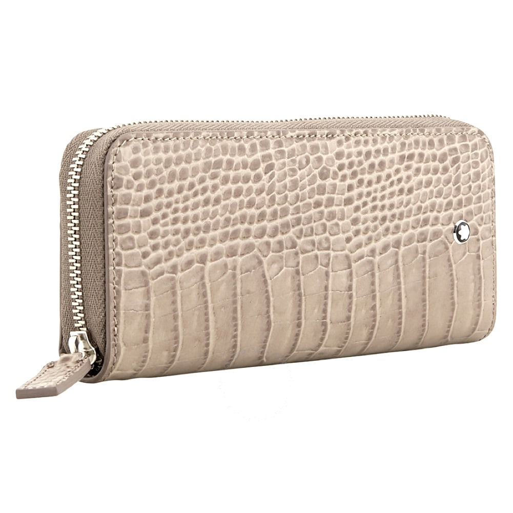 Montblanc Meisterstuck Embossed Leather 2 Pen Pouch - Taupe: A Montblanc pen pouch crafted in full grain calfskin leather. This Montblanc pen pouch features two slots for a Classique and Le Grand writing instruments with a zip-around closure. Dimensions: 2.7" x
