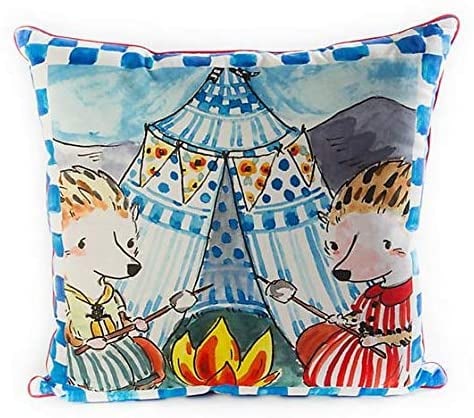 MacKenzie-Childs Happy Campers Pillow Royal Check 22"sq (1 of 2)
