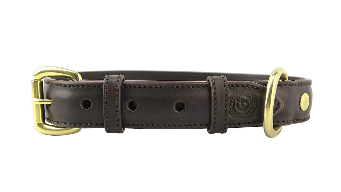 GHURKA 100% LEATHER DOG COLLAR FOR MEDIUM BREED WALNUT 1" WIDE 23.5" LONG NEW: GHURKA100% AUTHENTIC & 100% BRAND NEW.Click on First Picture to Open all of them.First Quality 1" WIDE DOG COLLARColor: WALNUTSOLID BRASS HARDWARE.23.5" Long. Last Hole is 2.25" From the End5 Holes 1"
