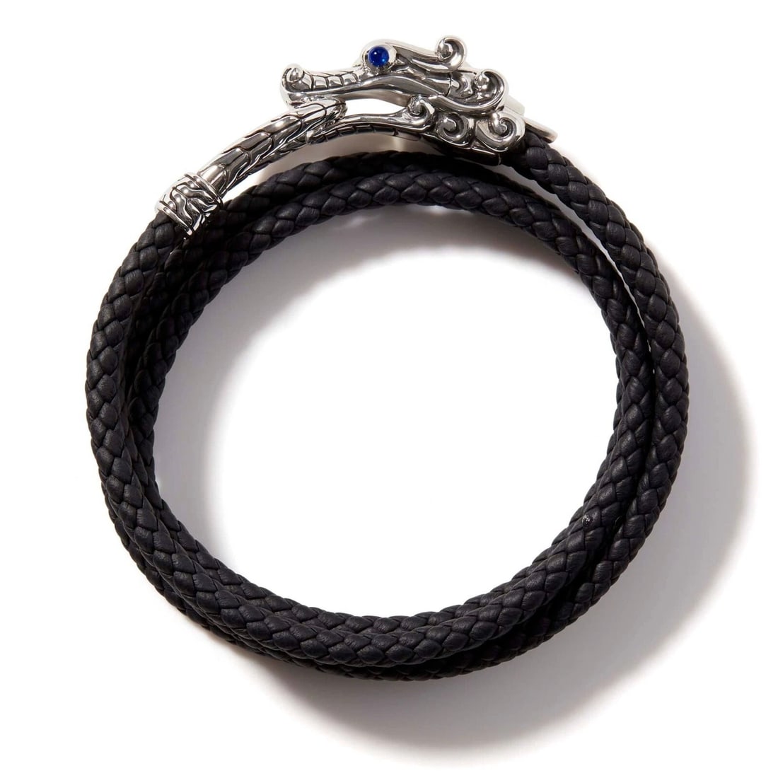JOHN HARDY Legends Naga Black Leather Silver Double Wrap Sapphire Bracelet (1 of 8)