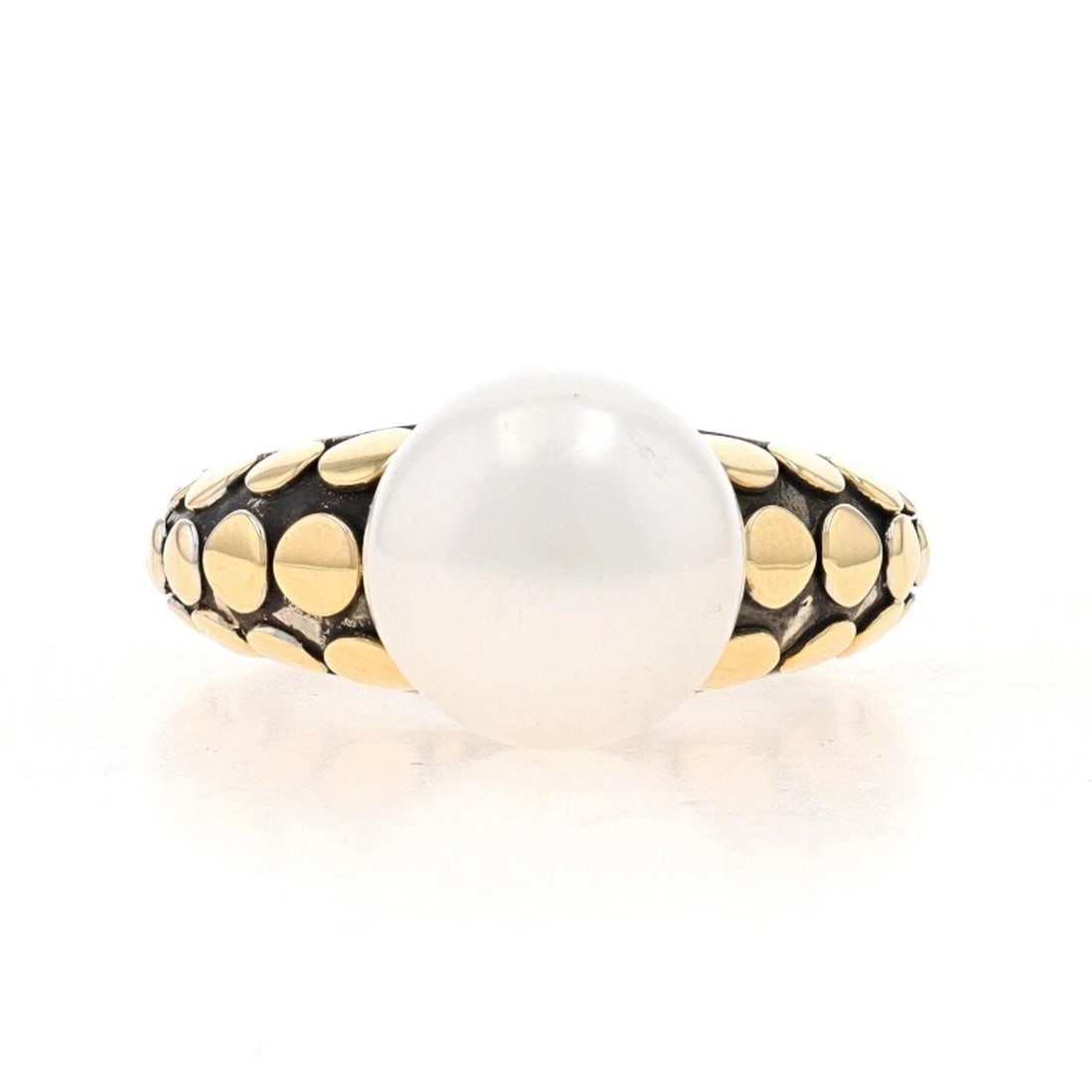 John Hardy Rare Large Pearl Cocktail Ring Dot 18K Gold St. Silver Size 7 #47: John Hardy Mint Like New Condition Rare Large Pearl Cocktail Ring Dot 18K Gold Sterling Silver Size: 7 Retail Price: $800, 100% Authentic, We also have matching Necklace, Bracelet, and Earrings.(see o
