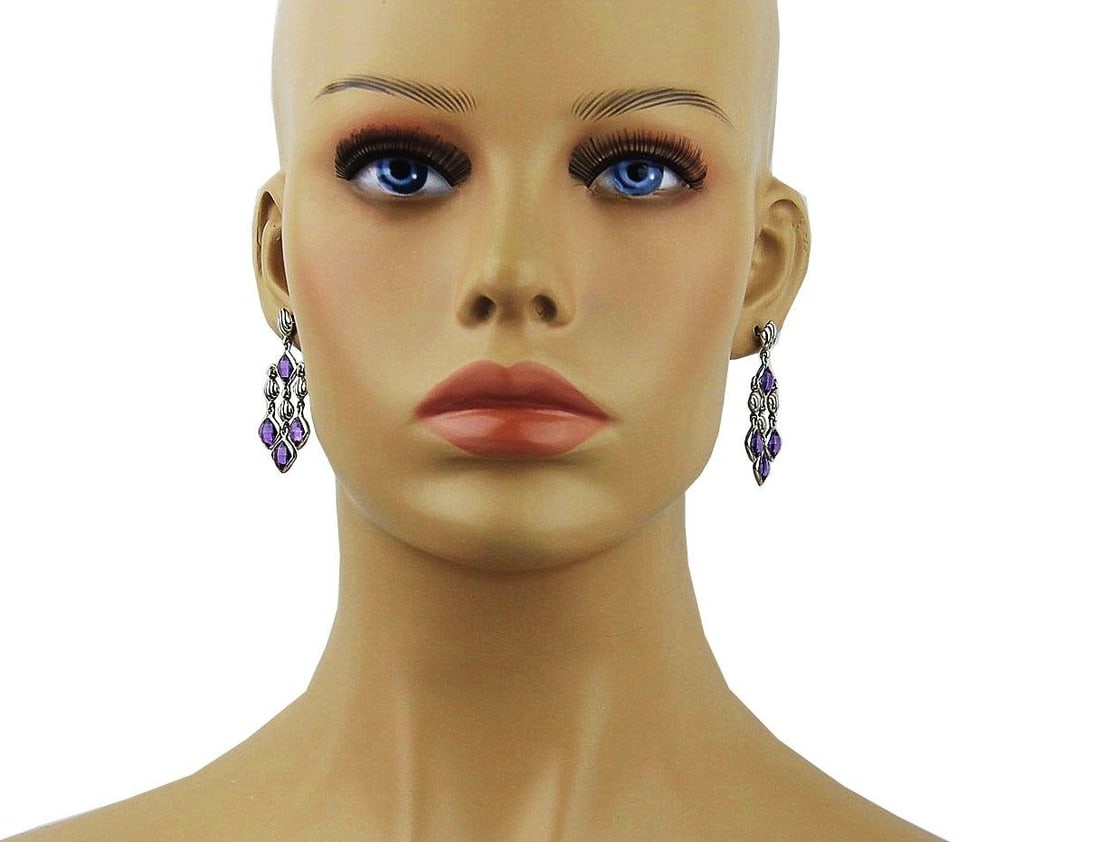 DAVID YURMAN STERLING SILVER DANGLING CUSHION AMETHYST EARRINGS #23E: 100% BRAND NEW IN ORIGINAL BOX & POUCH100% AUTHENTICAbsolutely UNIQUE & GORGEOUS! DAVID YURMANDANGLING CUSHIONAMETHYST EARRINGS - #23EMADE OF SOLID .925 STERLING SILVEREarrings: 42 mm (1 3/4") Long x 