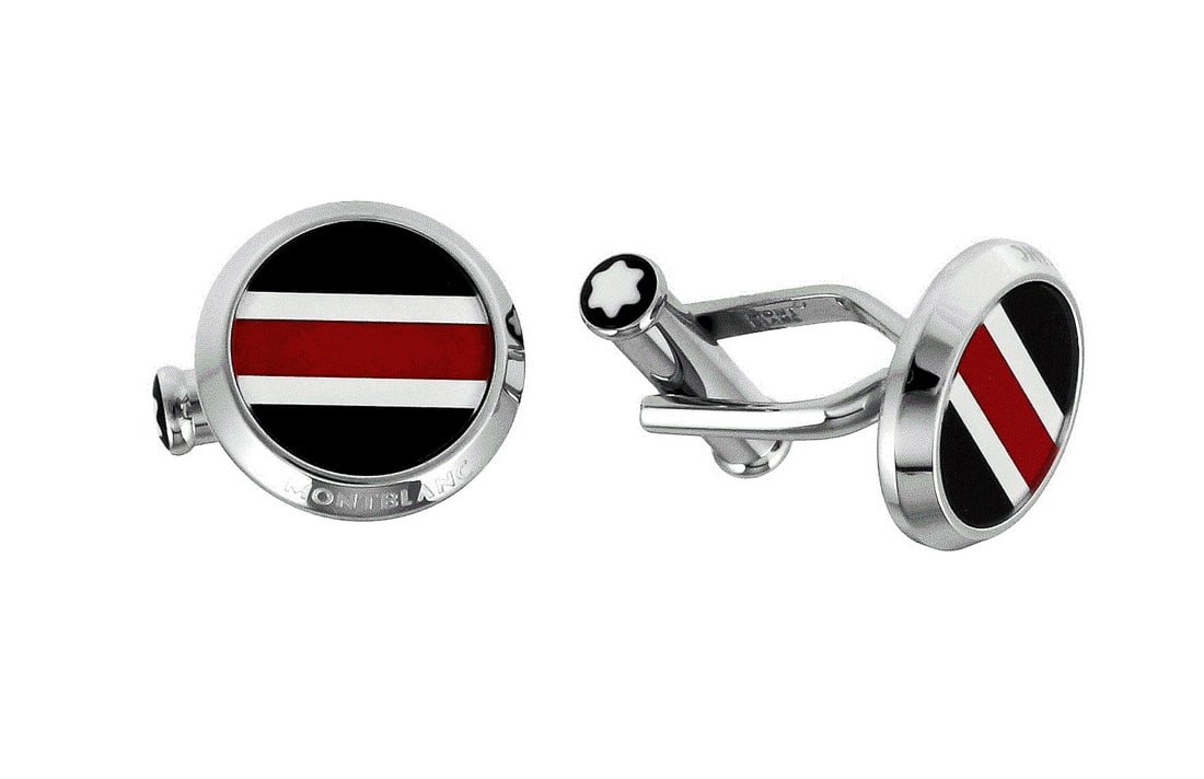 MONTBLANC URBAN SPIRIT RACING STEEL CUFFLINKS 118596: MONTBLANC URBAN SPIRIT RACING CUFFLINKSSTAINLESS STEEL WITH STRIPES OF RED & BLACKCLASSIC ESSENTIAL COLLECTION Cufflinks 16 mm Diameter.100% AUTHENTIC & 100% BRAND NEW COMES WITH ORIGINAL BOXIDENT: 11
