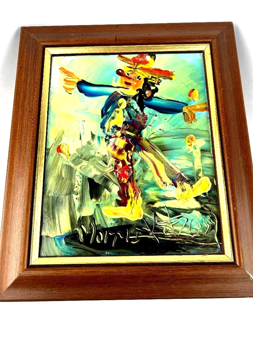 Gorgeous Vintage Signed Morris Katz Original Oil on Board Painting Dancing Clown. 100% Authentic: Gorgeous Vintage Signed Morris Katz Original Oil on Board Painting: Dancing Clown. 100% Authentic Measures 14"x 11"; painting is 10"x 8". Nice Frame. Great ColorsGreat Investment, Good Vintage Conditi