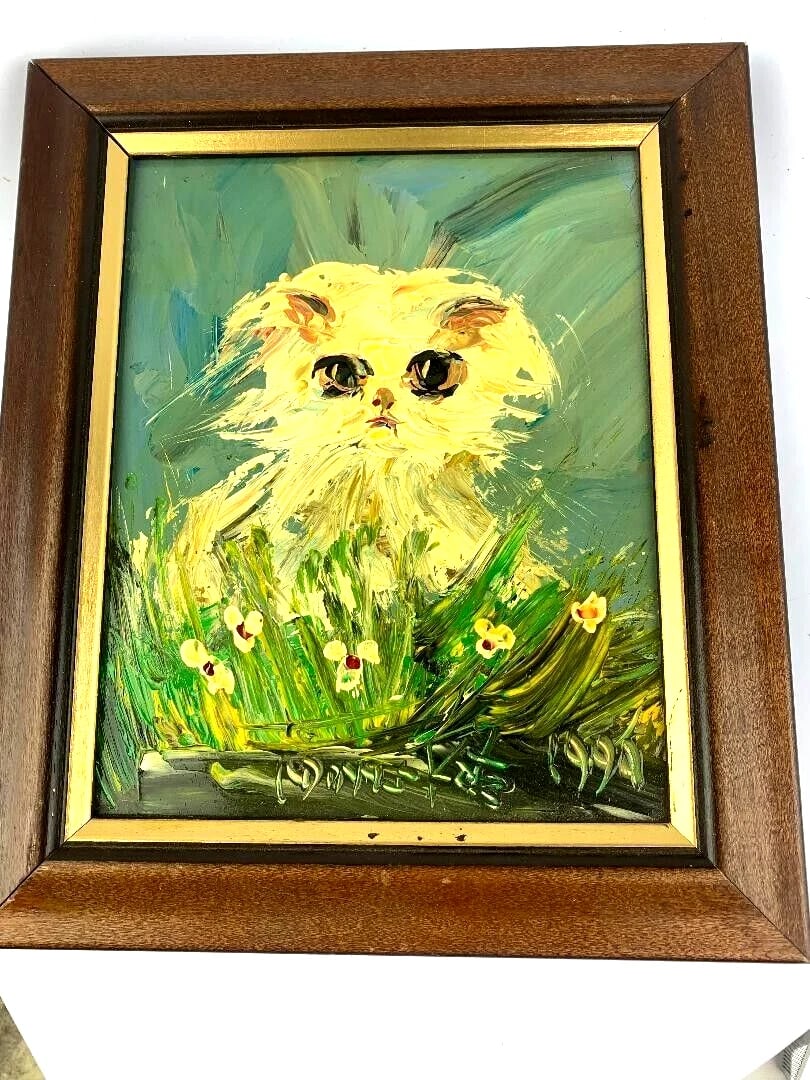 Morris Katz Signed Amazing Original Oil Painting Nice Frame Great Condition, Size 13" x 11" 1993: Morris Katz Signed Amazing Original Oil Painting Nice Frame Great Condition, Size 13" x 11" 1993 Rare Kitten Painting Morris Katz Signed Amazing Original Oil Painting Gorgeous Frame Great Condition, S