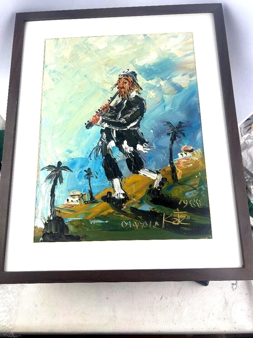 Morris Katz Signed Amazing Original Oil Painting Rare "FIDDLER ON THE ROOF" 1988: Morris Katz Signed Amazing Original Oil Painting, 1972FIDDLER ON THE ROOF" Great Vintage Condition, Size 16" x 12"Mint Condition 100% Authentic Morris Katz Painting 1972 Judaica signed and dated in lo