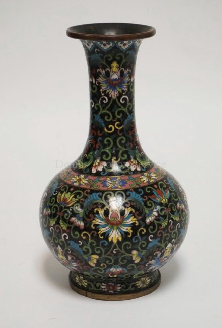 CLOISONNE VASE WITH AN ELABORATE STYLIZED FLOWER DESIGN (1 of 2)