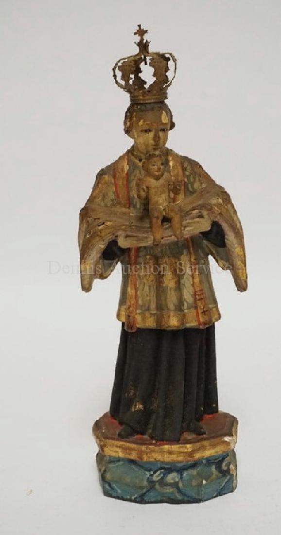 EARLY CARVED AND PAINTED WOODEN SANTOS MEASURING 10 3/4 (1 of 3)