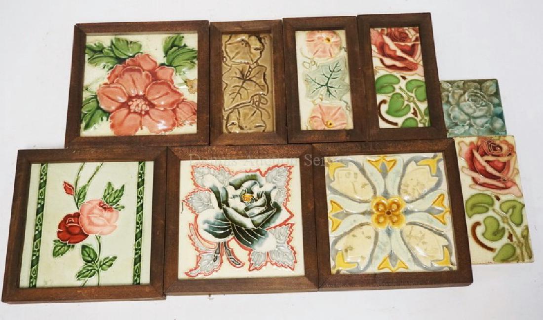 LOT OF 9 ANTIQUE TILES DECORATED WITH FLOWERS. TWO (1 of 3)