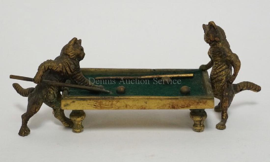 BRASS FIGURE OF CATS PLAYING POOL. 6 1/4 INCHES LONG. 3 (1 of 2)