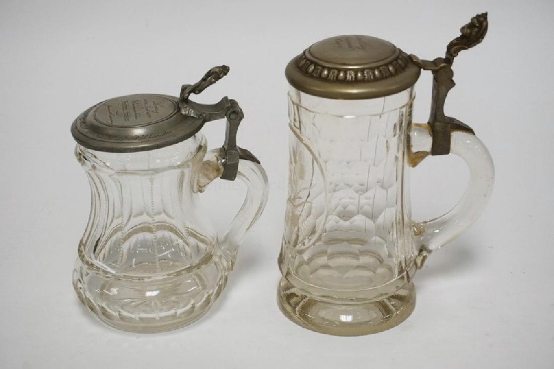 LOT OF 2 GERMAN CUT GLASS STEINS WITH ENGRAVED PEWTER (1 of 5)