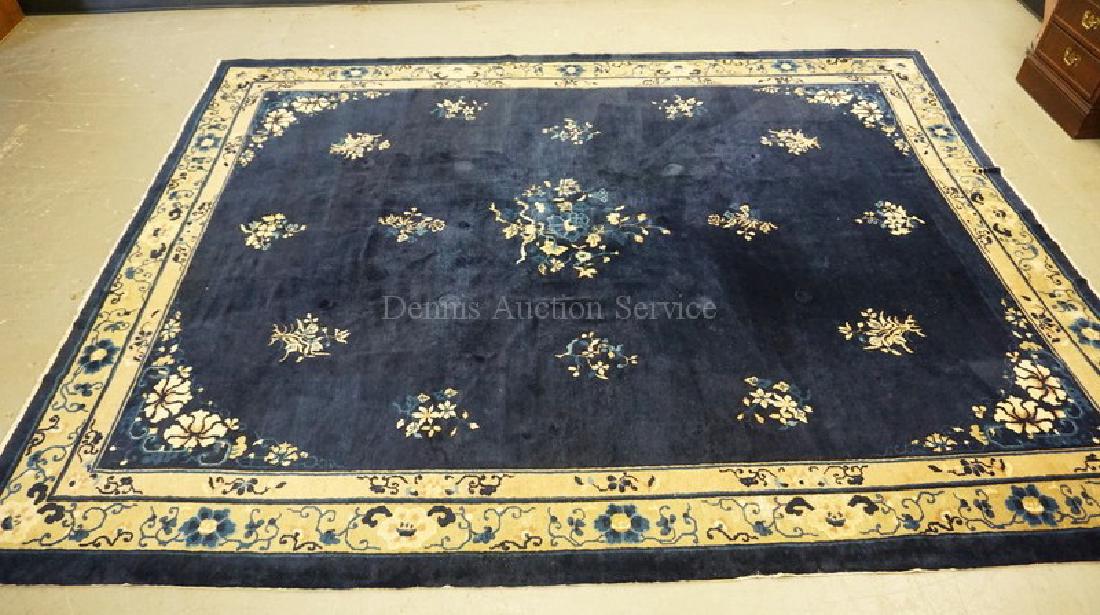ROOM SIZE CHINESE RUG IN BLUE AND CREAM. 9 FT 3 INCHES (1 of 3)