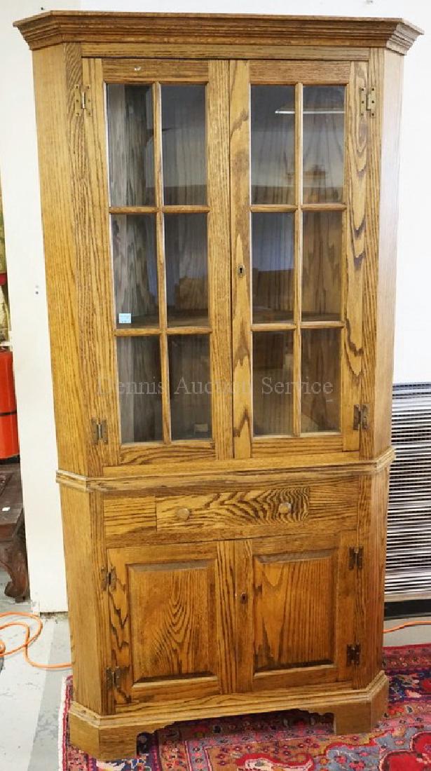 OAK CORNER CUPBOARD. 2 PIECE. 83 INCHES HIGH. 43 INCHES (1 of 1)