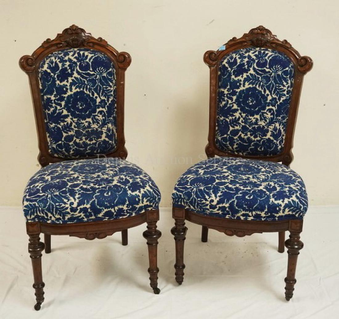 PAIR OF VICTORIAN CARVED WALNUT SIDE CHAIRS. 39 3/4 (1 of 2)