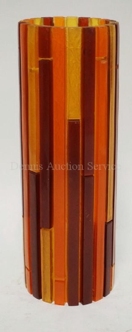 MCM LUCITE LIGHTING SHADE WITH VARIOUS BARS OF COLOR.: MCM LUCITE LIGHTING SHADE WITH VARIOUS BARS OF COLOR. 13 3/4 INCHES HIGH. 4 3/4 INCH DIA.