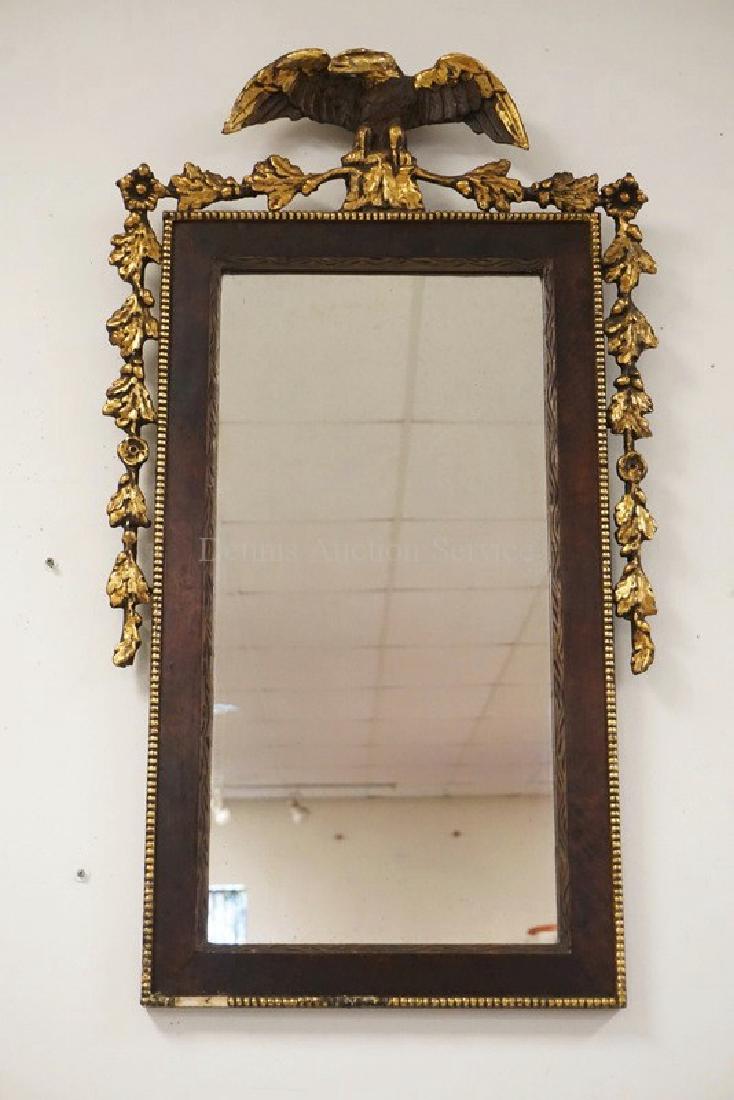 MAHOGANY MIRROR WITH A GOLD GILT EAGLE & FLORAL DRAPE. (1 of 2)